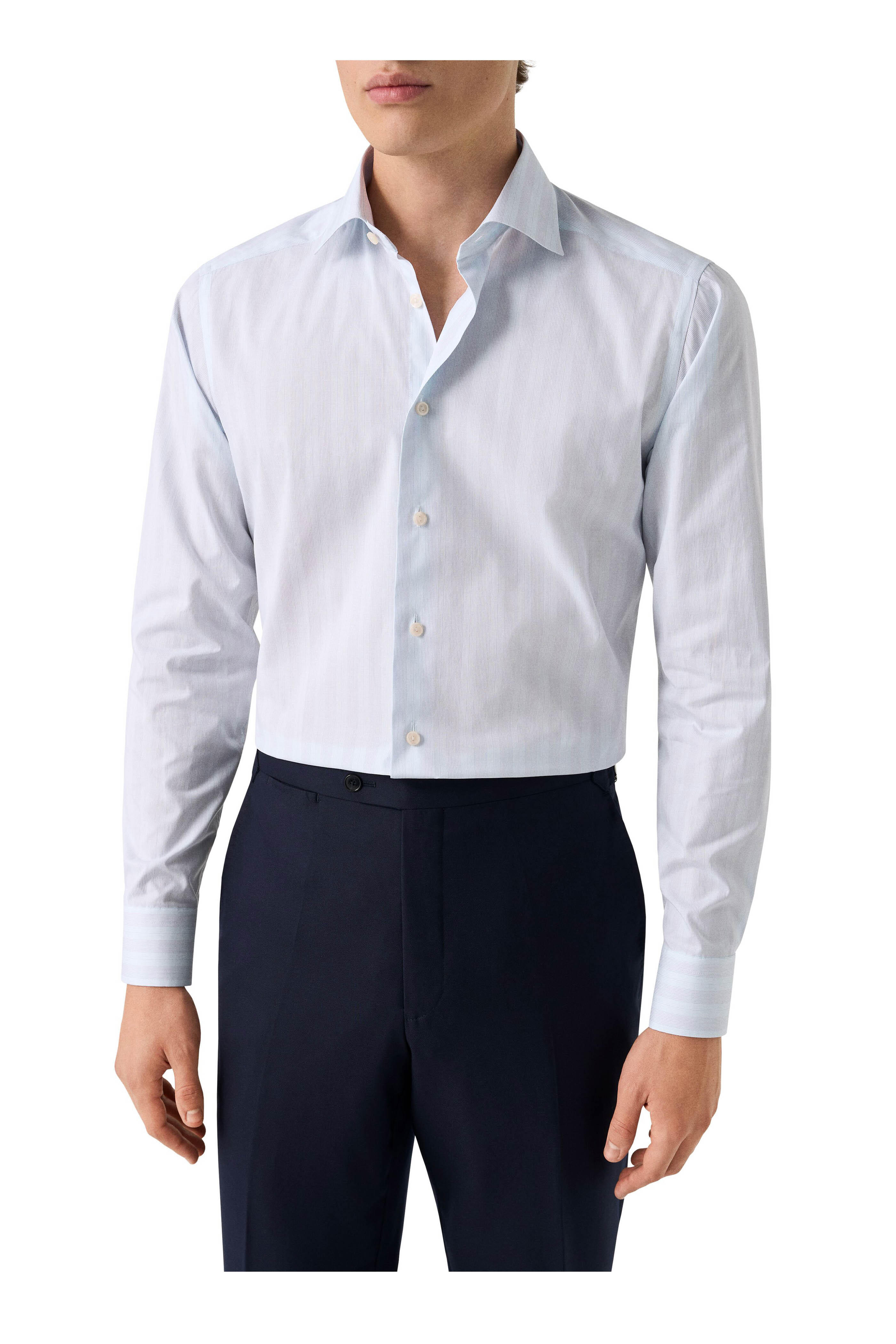 Eton - Light Blue & Purple Stripe Cotton Dress Shirt - view 2
