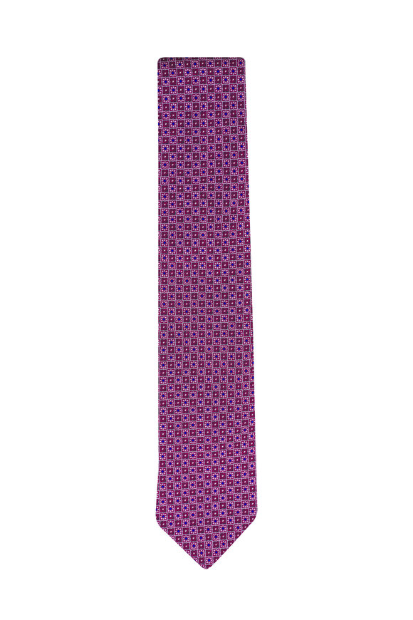 Canali Magenta Floral Geometric Silk Necktie