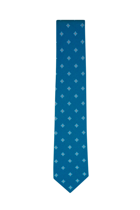 Brioni Teal Geometric Silk Necktie