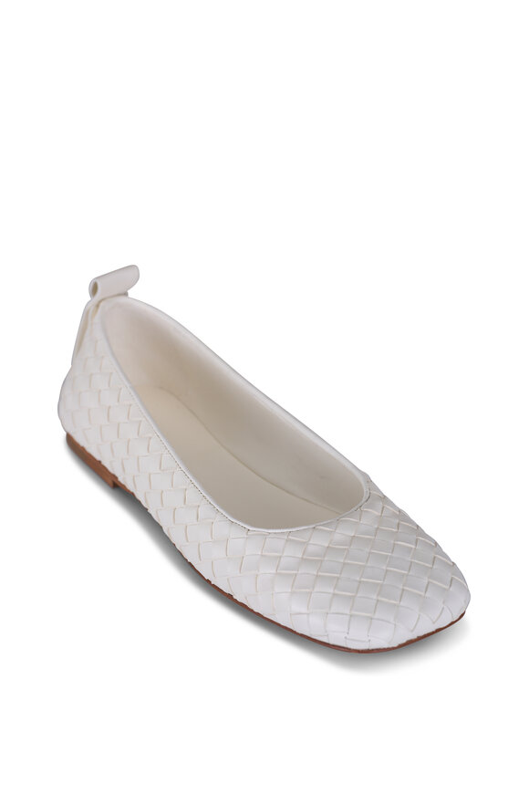 Bottega Veneta Charlotte Alabaster Woven Leather Ballerina Flat
