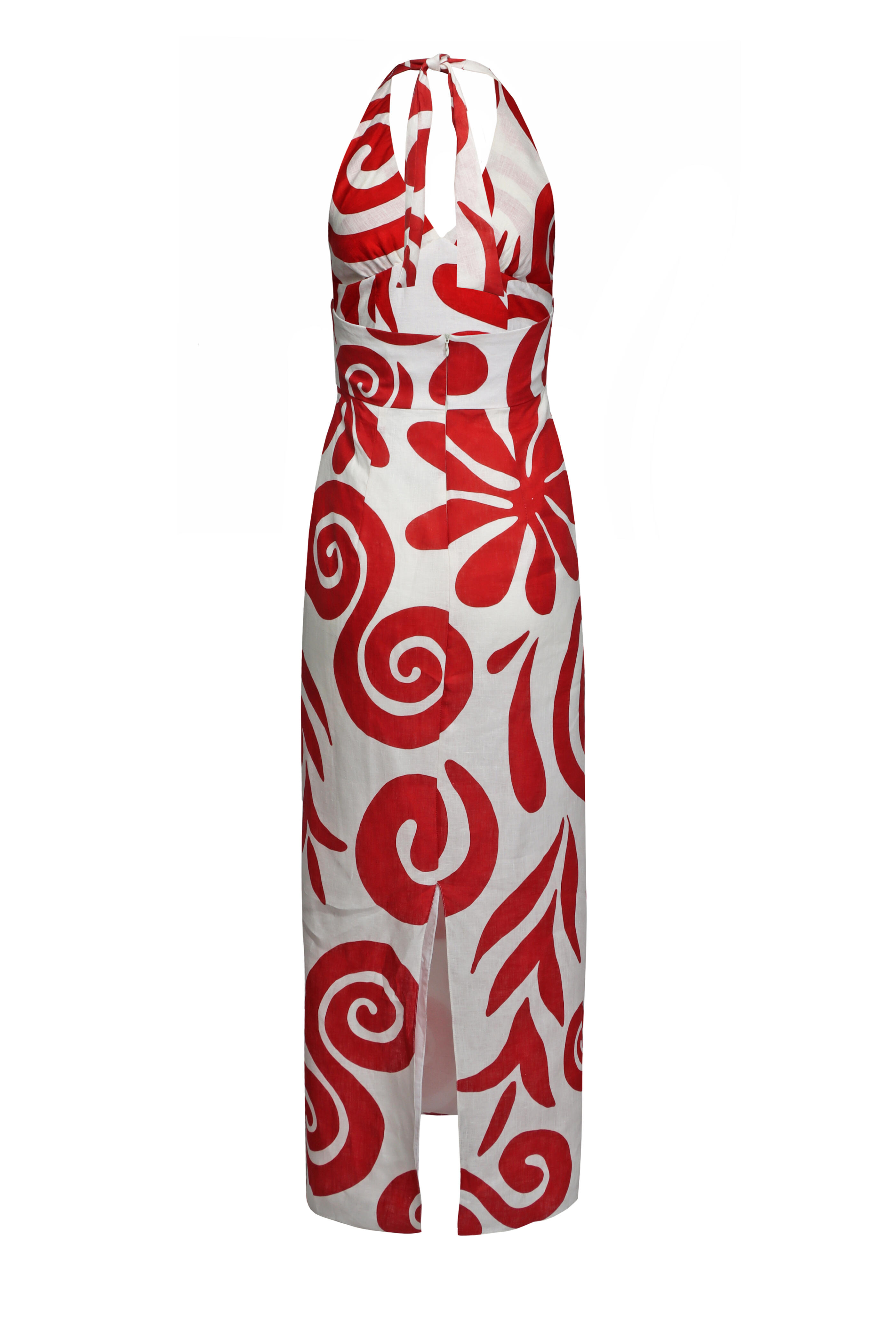 Cala De La Cruz - Dasha Red & White Halterneck Maxi Dress