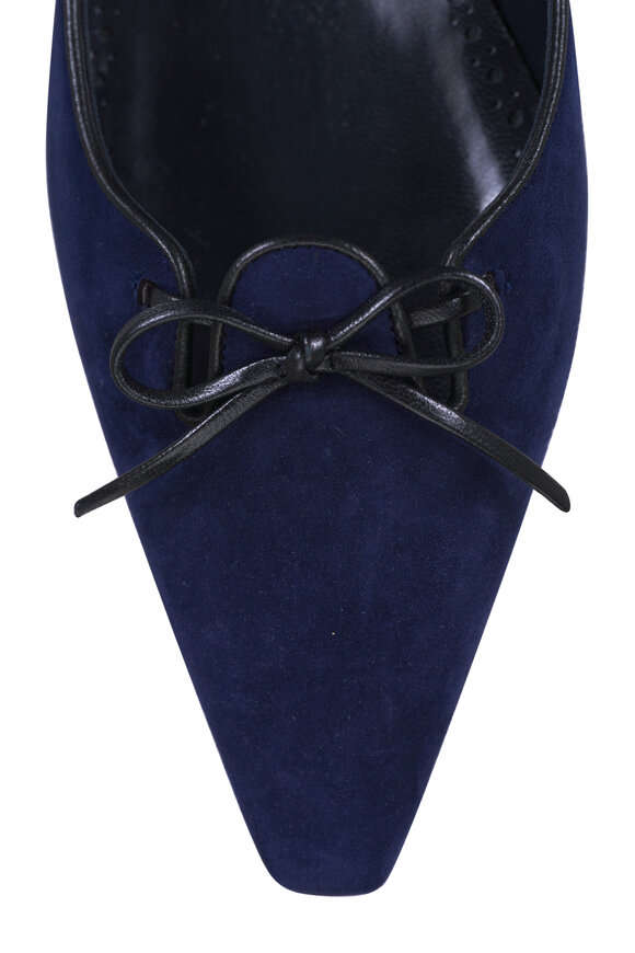 Manolo Blahnik - Esmaa Navy & Black Suede Flat, 10mm