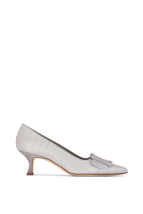 Manolo Blahnik - Maysale Gray Embossed Leather Buckle Pump, 50mm 