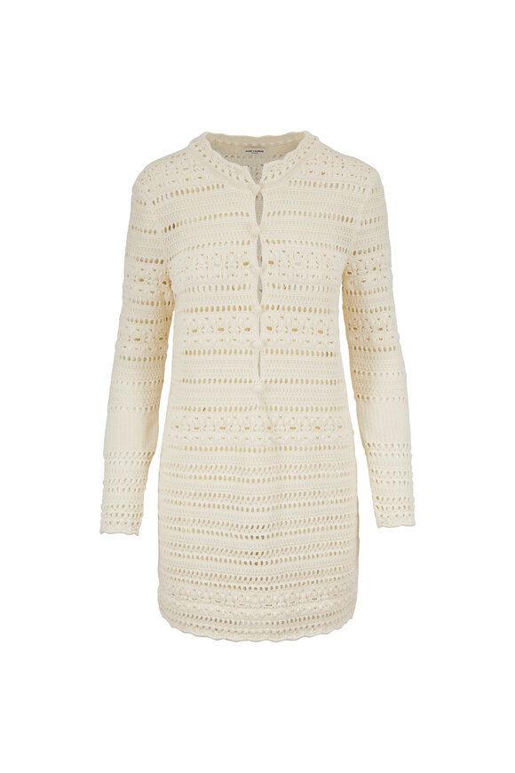 Saint Laurent - Jane Off White Crochet Mini Dress