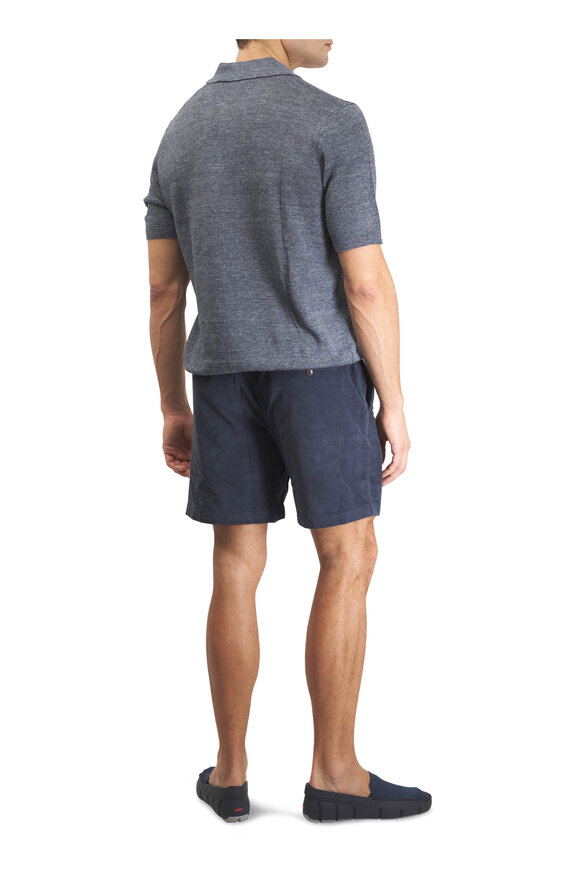 Faherty Brand Caribbean Navy Mélange Linen Sweater Polo - view 3