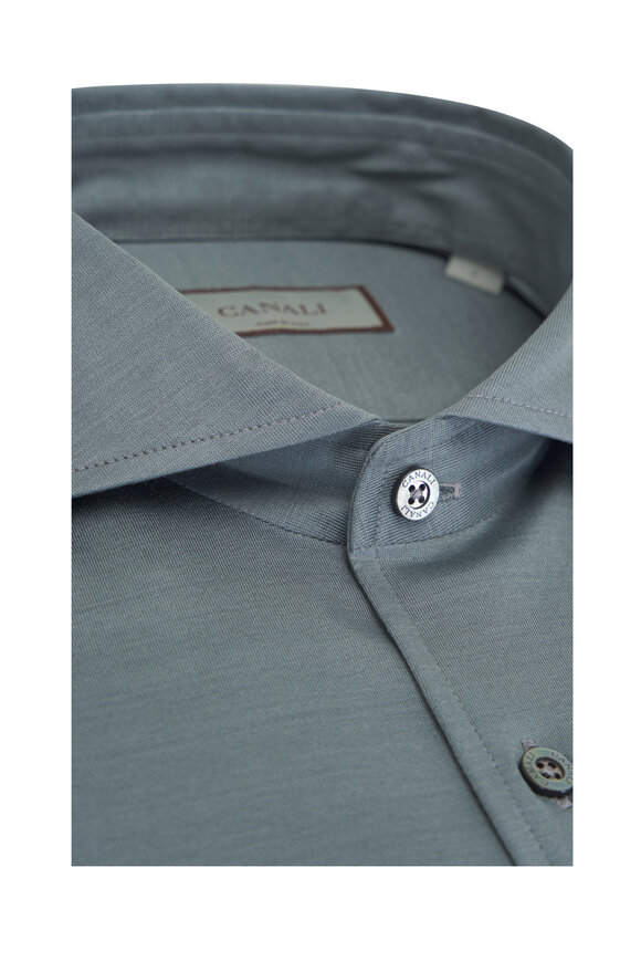 Canali - Solid Blue Cotton Sport Shirt