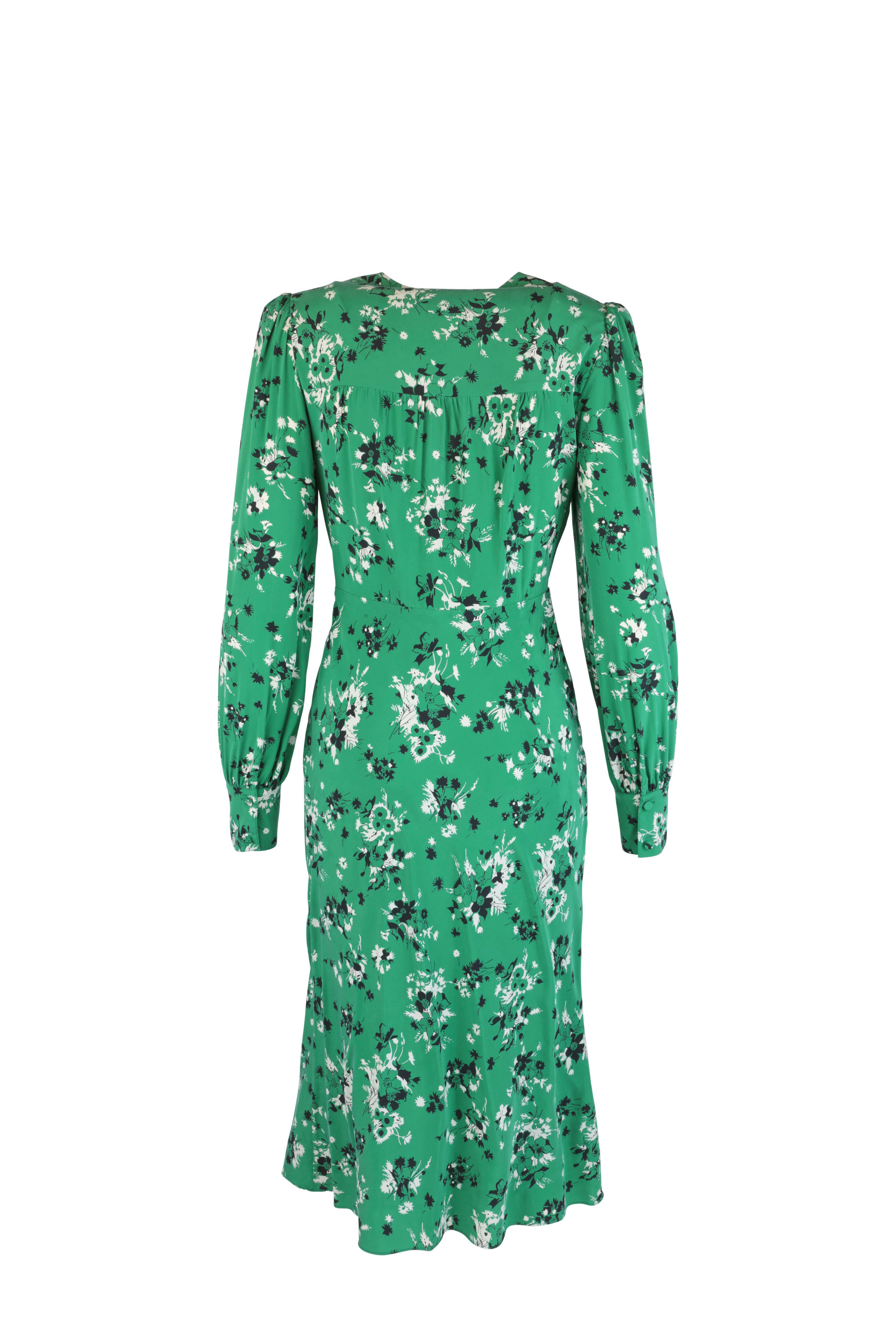 Veronica Beard - Amber Green Silk Floral Long Sleeve Dress