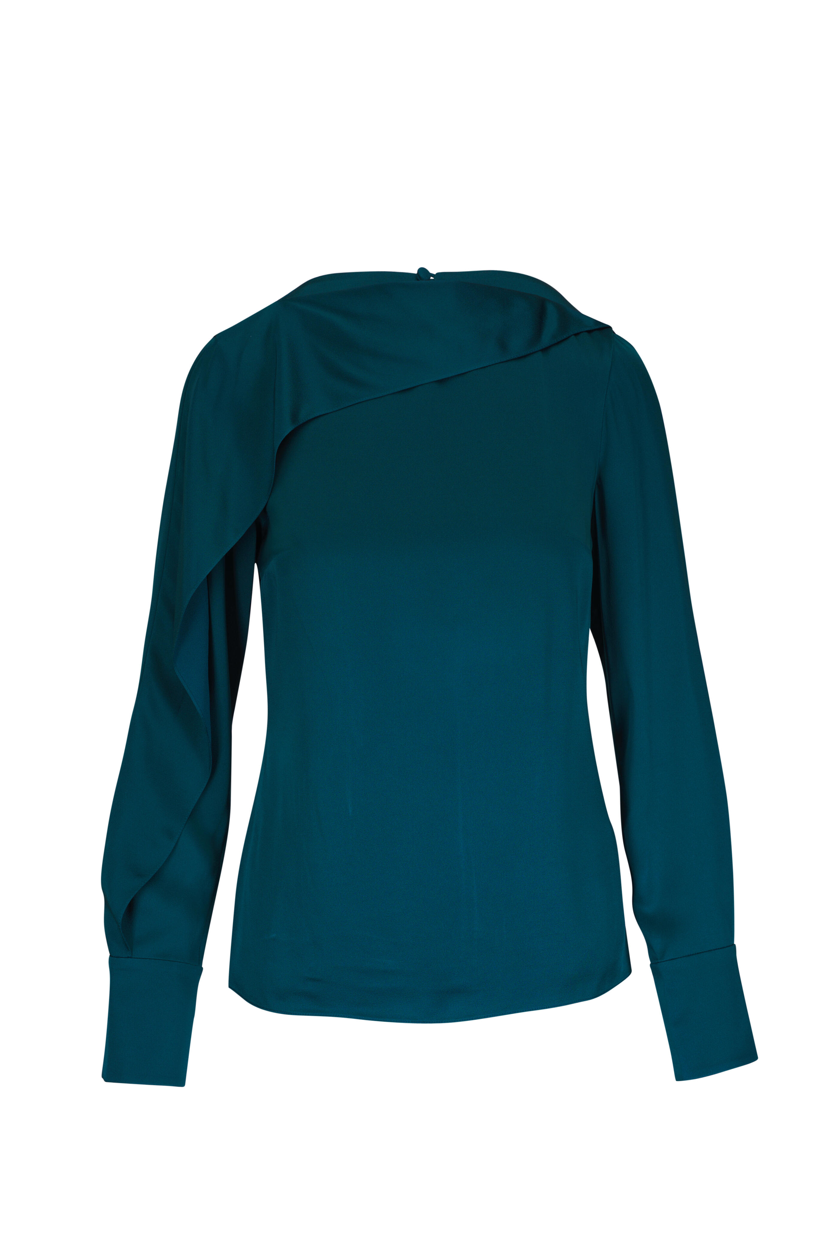 Erdem - Tempest Teal Satin Cady Long Sleeve Top