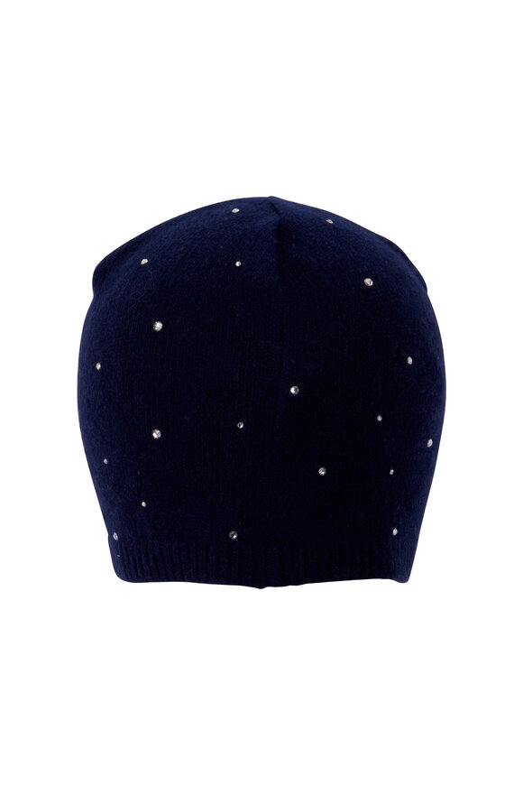 Carolyn Rowan - Navy Cashmere Scattered Crystal Beanie