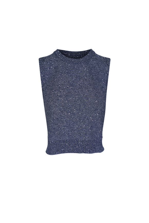Akris Denim Blue Sequin Embellished Tank