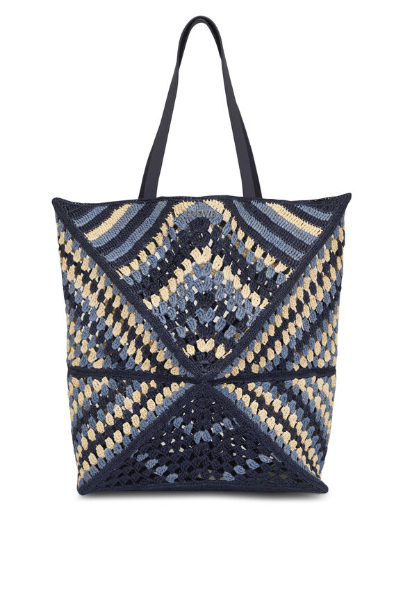 Loewe XL Crochet Navy & Sky Blue Puzzle Fold Tote