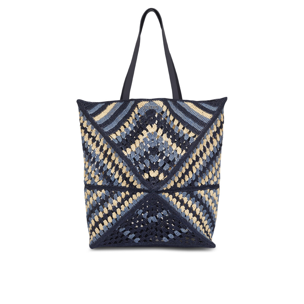 Loewe - XL Crochet Navy & Sky Blue Puzzle Fold Tote