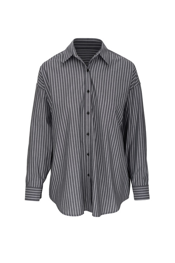 Nili Lotan - Mael Black & White Striped Oversize Shirt