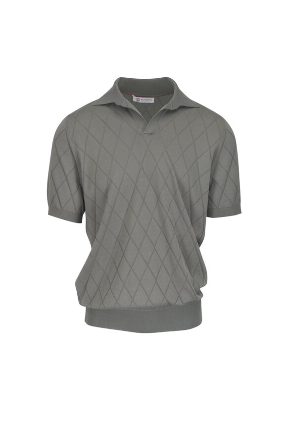 Brunello Cucinelli Khaki Open-Collar Knitted Cotton Polo Shirt
