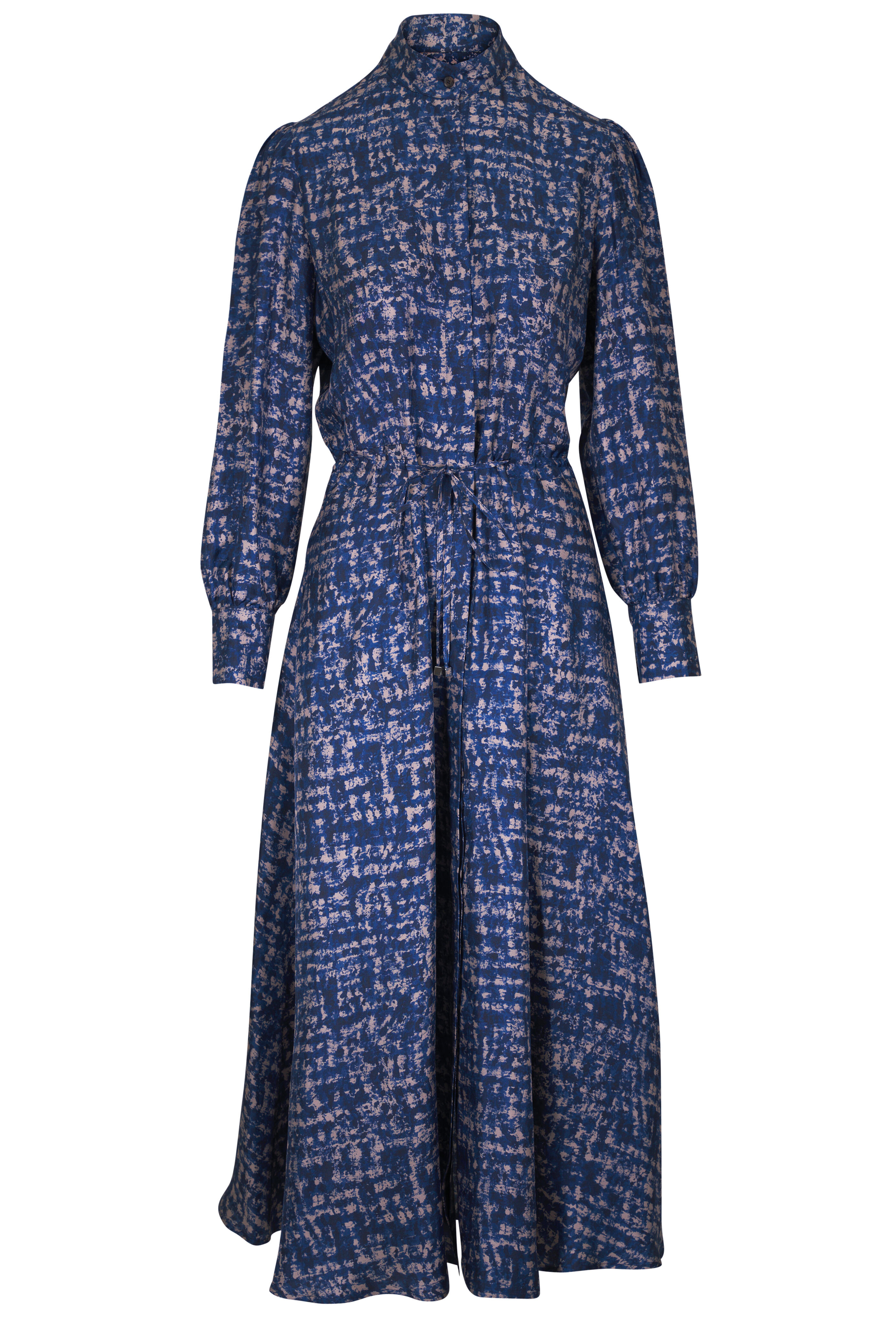 Kiton - Admiral Blue Printed Drawstring Silk Maxi Dress