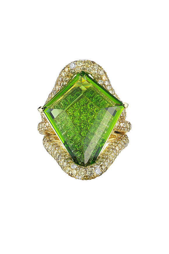 Paolo Costagli - Yellow Gold Peridot Kite Green Diamond Ring