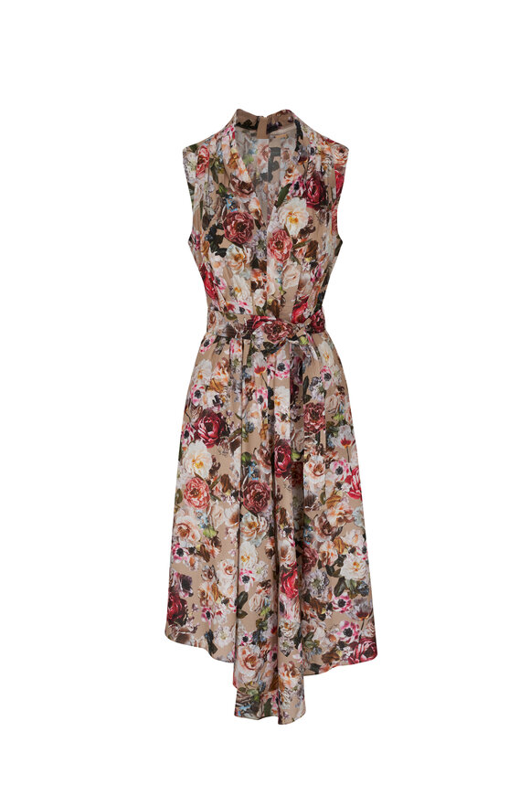 Adam Lippes - Khaki Waterfall Printed Voile Midi Dress 