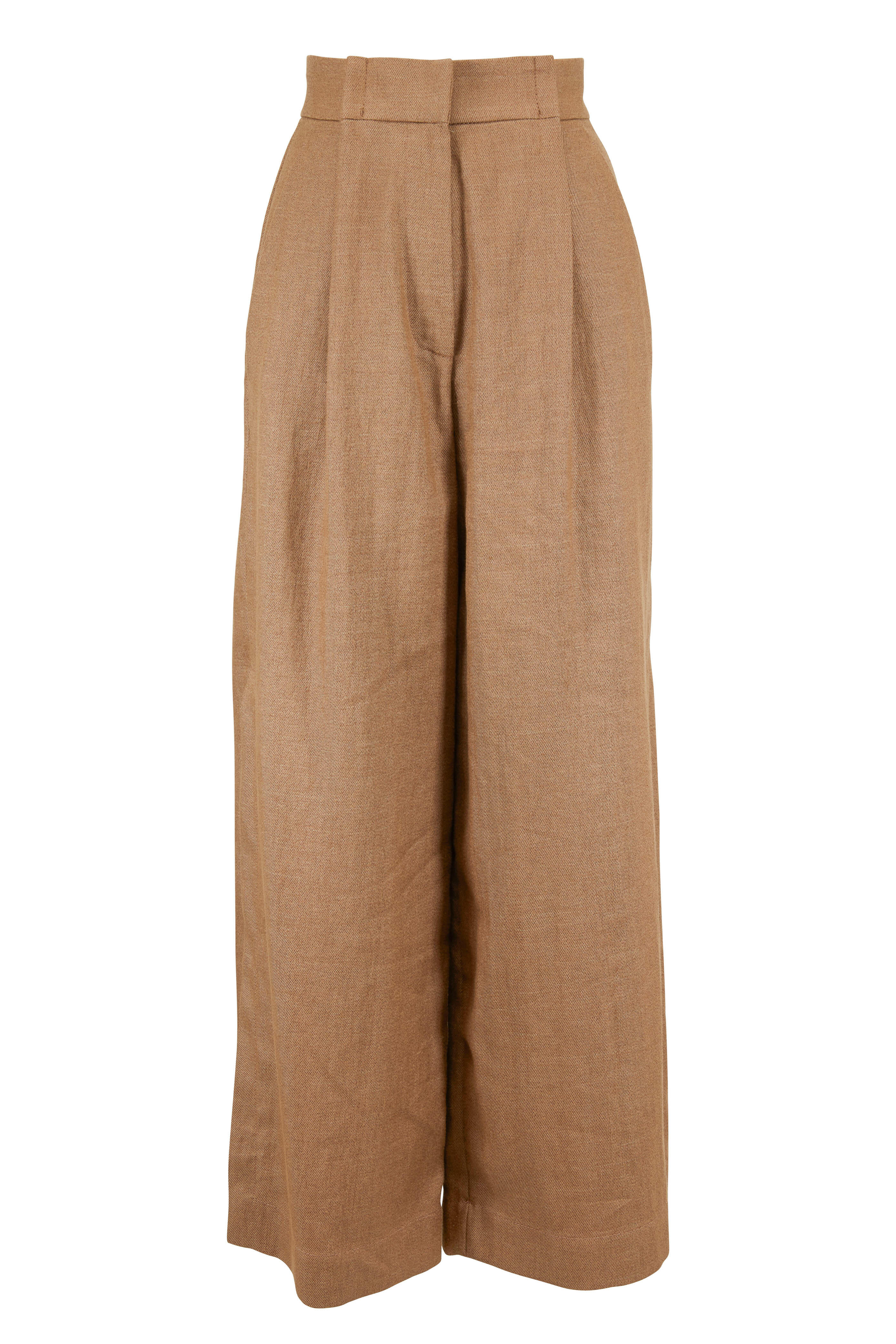 パンツ Brunello Cucinelli Brown Linen Blend Trousers With Elastic Brunello Cucinelli - Brown Raffia Linen Wide Leg Split Cuff Pant