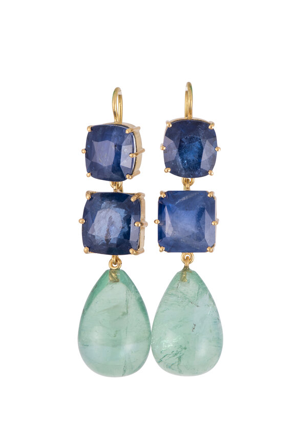 Sylva & Cie 18k Yellow Gold Sapphire Fluorite Drop Earring - view 1