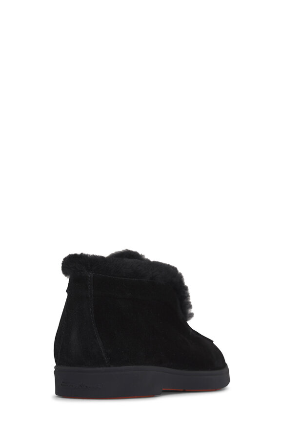 Santoni Fortune Shearling Black Suede Loafer - view 3