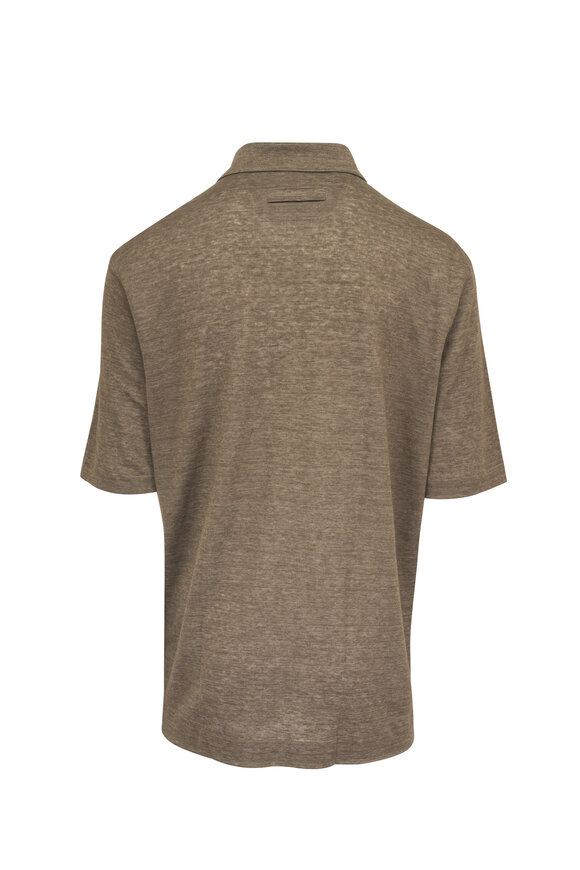 Zegna Brown Linen Polo - view 2