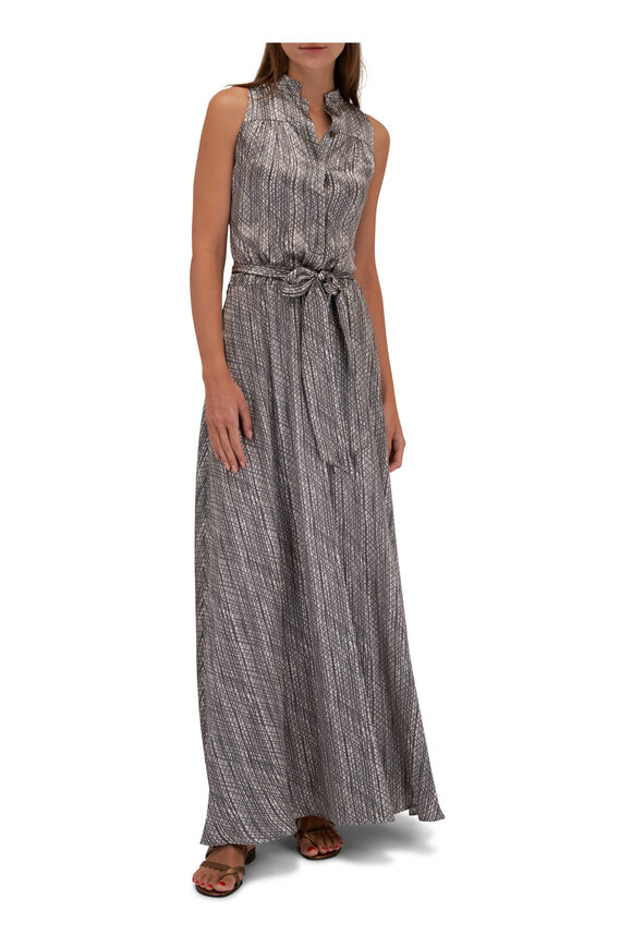 Kiton - Light Gray Silk Belted Maxi Dress 