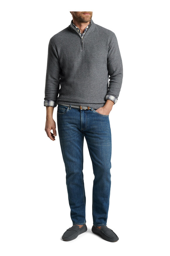 Peter Millar - Iron Gray Cotton & Wool Quarter Zip Pullover