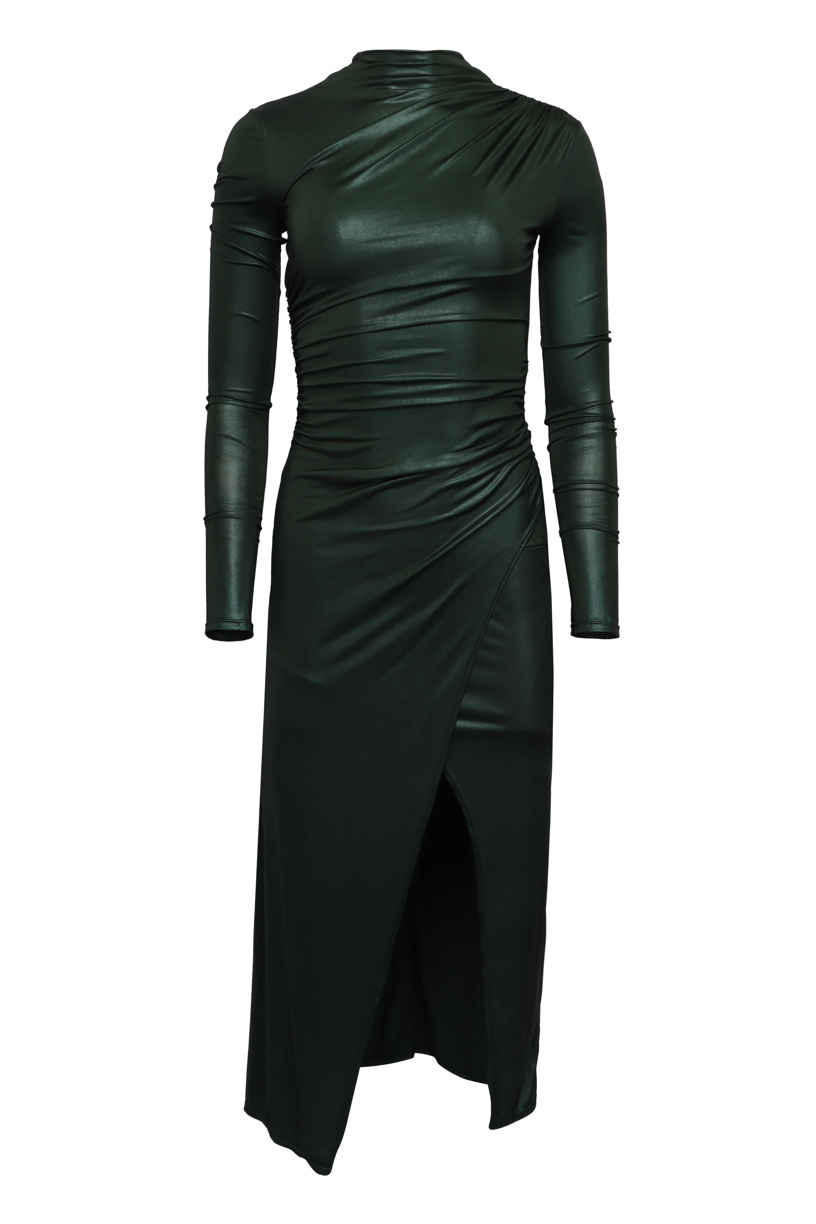 LaPointe - Green Coated Jersey Drape Midi Dress