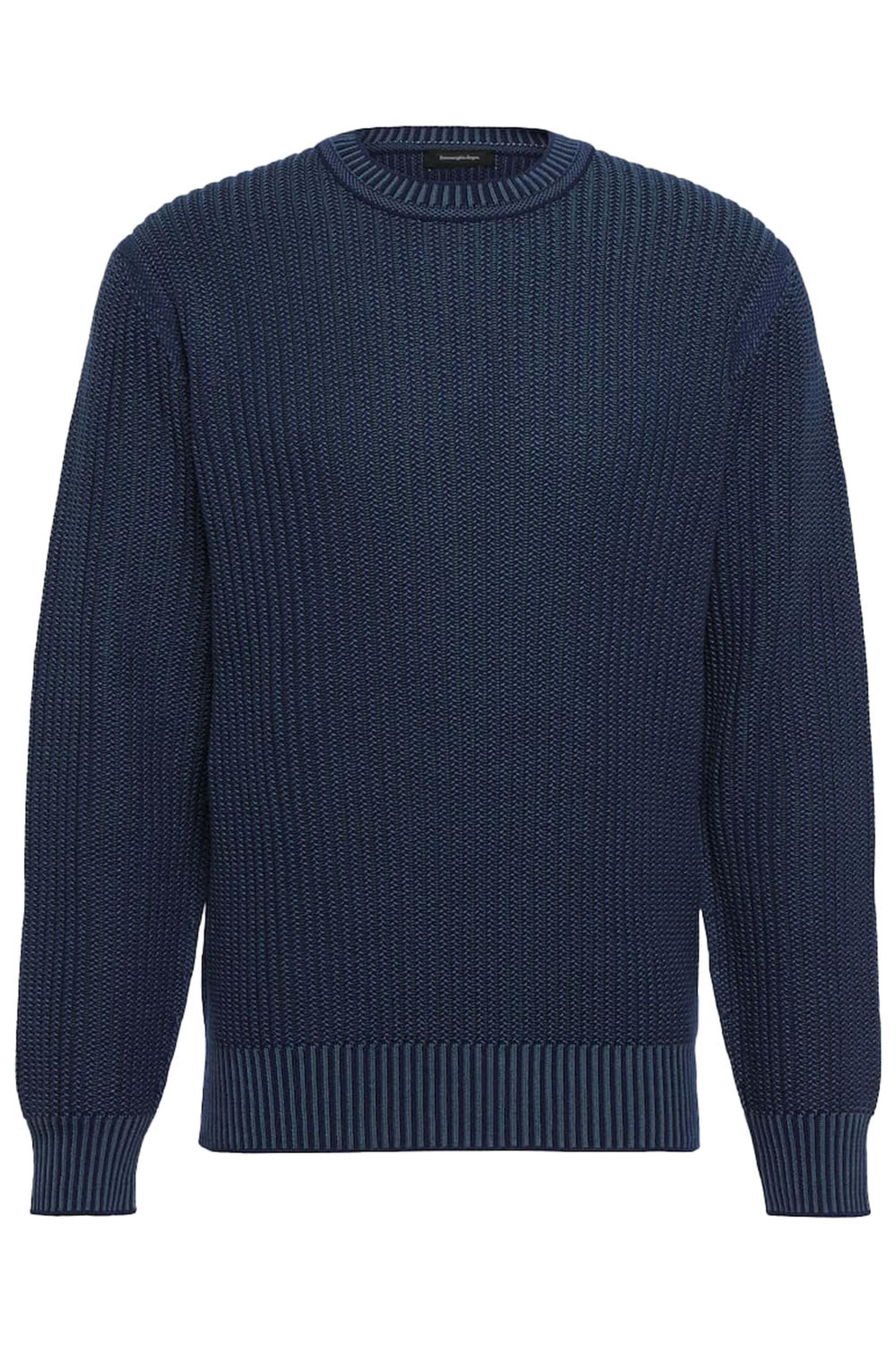 Zegna - Blue Rib Knit Cashmere and Cotton Sweater