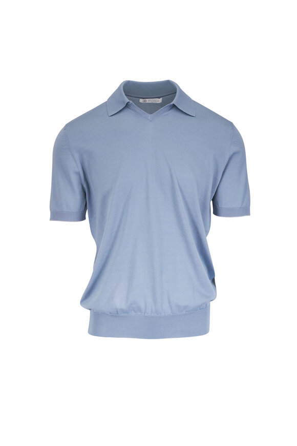 Brunello Cucinelli Light Blue Cotton Polo