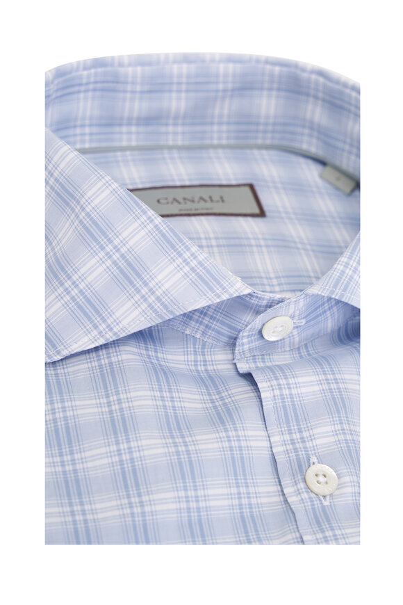 Canali Spring Blue Plaid Cotton Sport Shirt - view 3