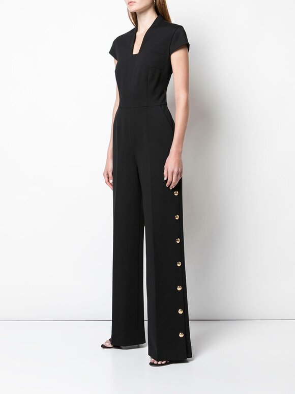 Escada - Tarilla Black Gold Button Cap Sleeve Jumpsuit