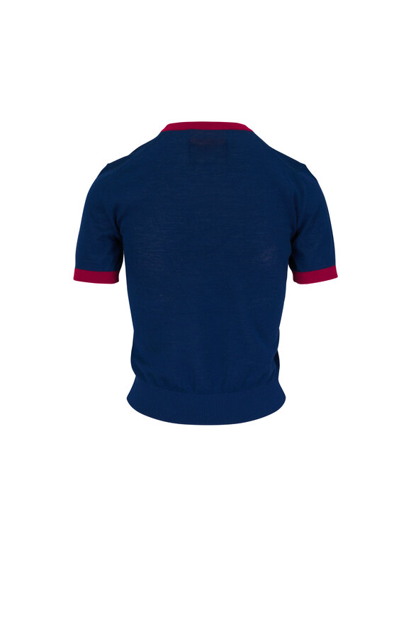 Guest in Residence Airy Ringer Navy & Red Cashmere T-Shirt - view 2