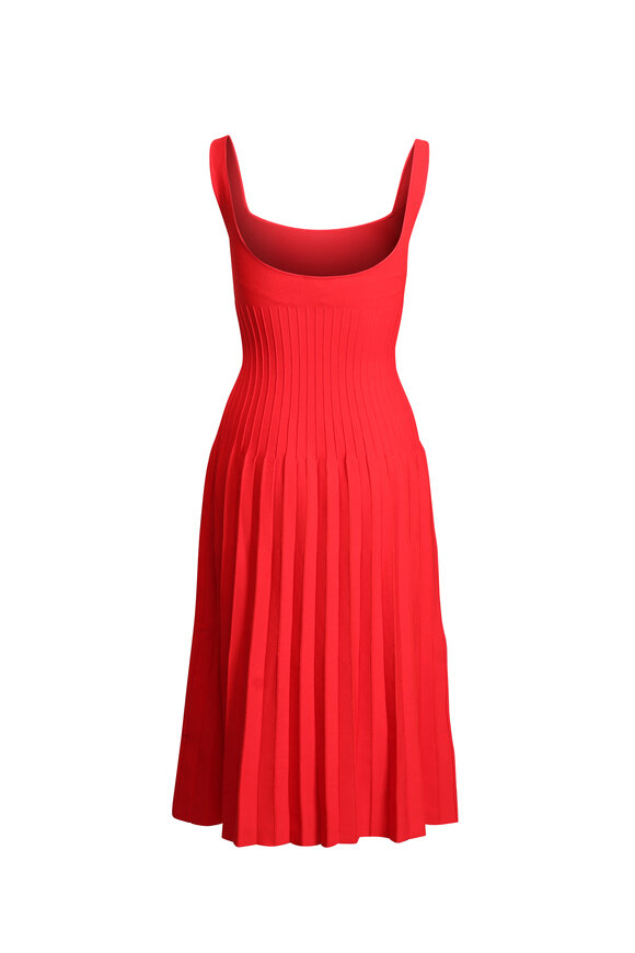 theory pleated square-neck ribbed midi dress Theory Square-Neck Ribbed Midi Dress In Watermelon - 75% Off