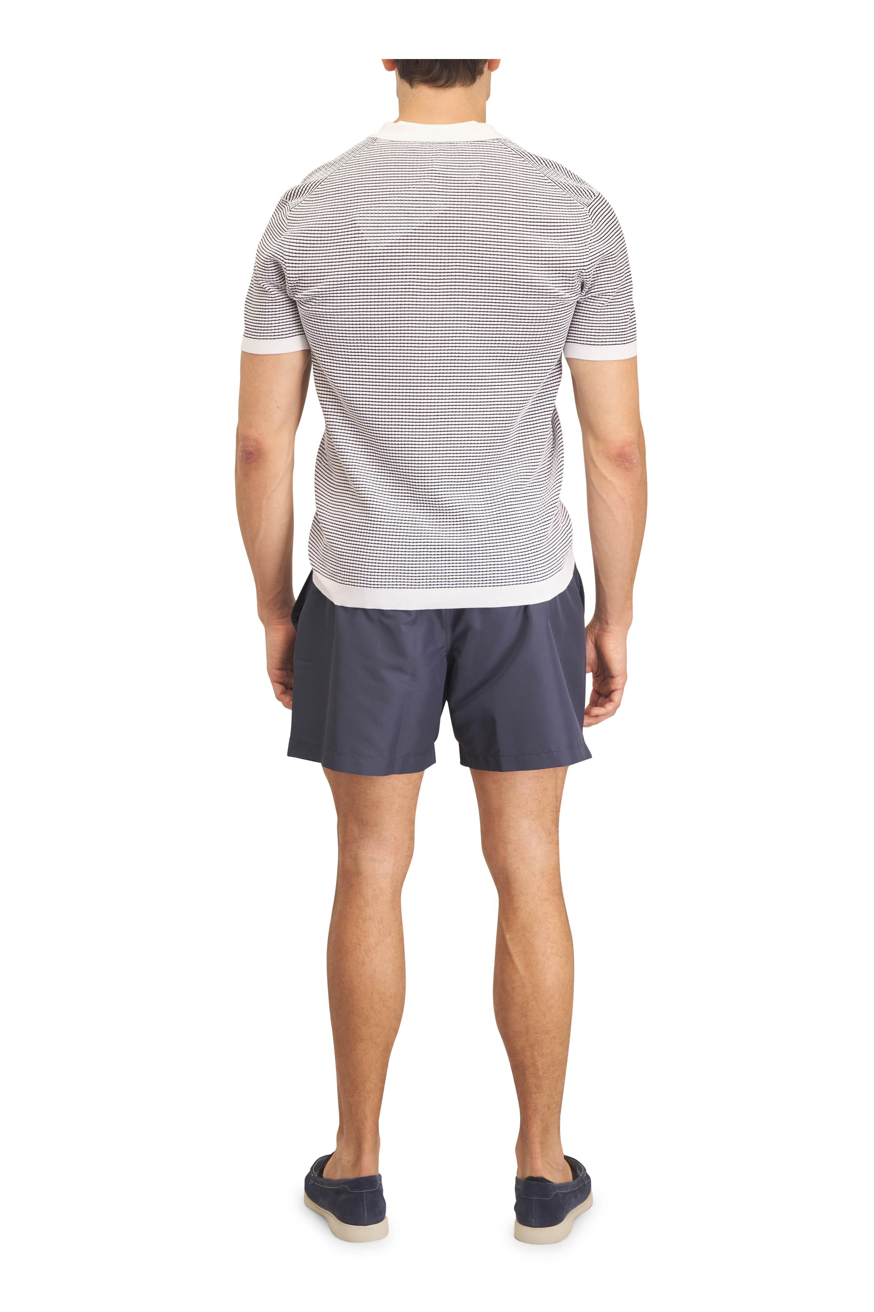 Orlebar Brown - Roddy White & Navy Stripe Knit Polo - view 4