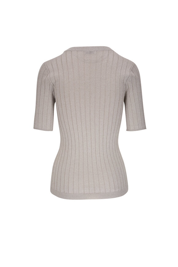 Brunello Cucinelli - Pearl Gray Silk Lurex Wide Rib Knit Top