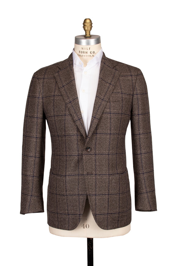 Cesare Attolini Taupe & Navy Windowpane Sportcoat - view 2