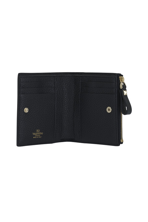 Valentino Garavani - Black Rockstud French Flap Leather Wallet 