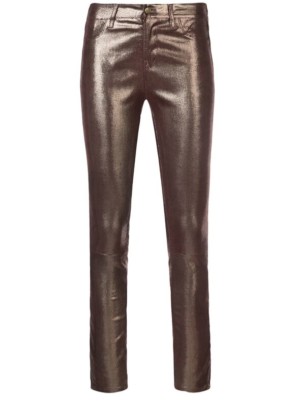 J Brand - Burgundy Foiled Leather Mid-Rise Skinny Jean