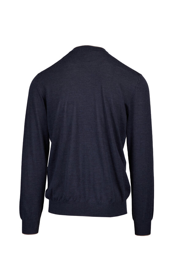 Cesare Attolini Navy Blue Cashmere & Silk Crewneck - view 2