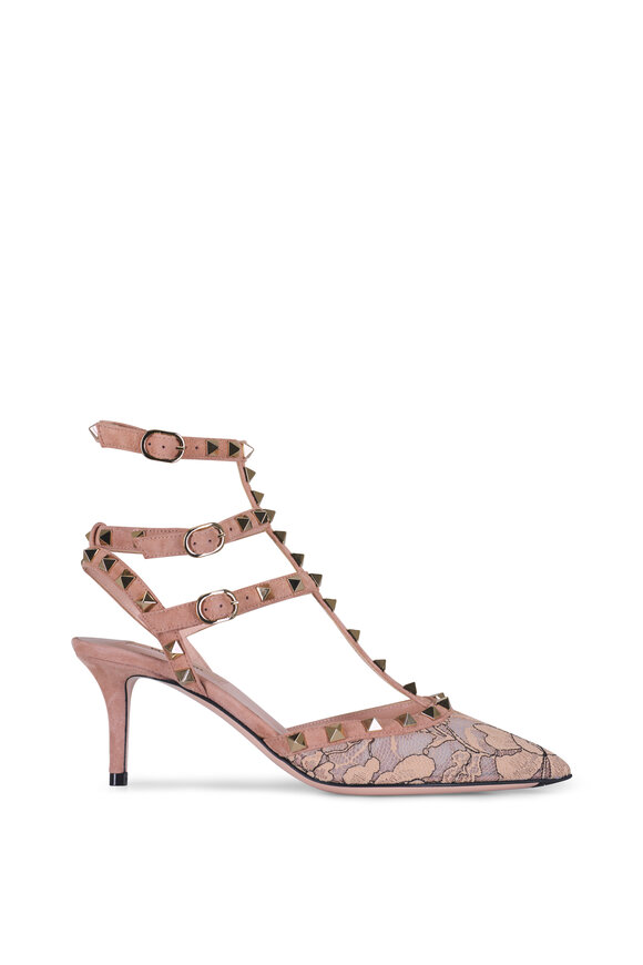 Valentino Garavani Rockstud Beige Lace Pump, 65mm - view 3