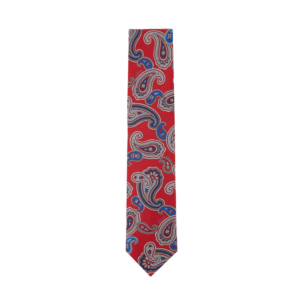 Brioni - Red & Blue Large Paisley Silk Necktie | Mitchell Stores