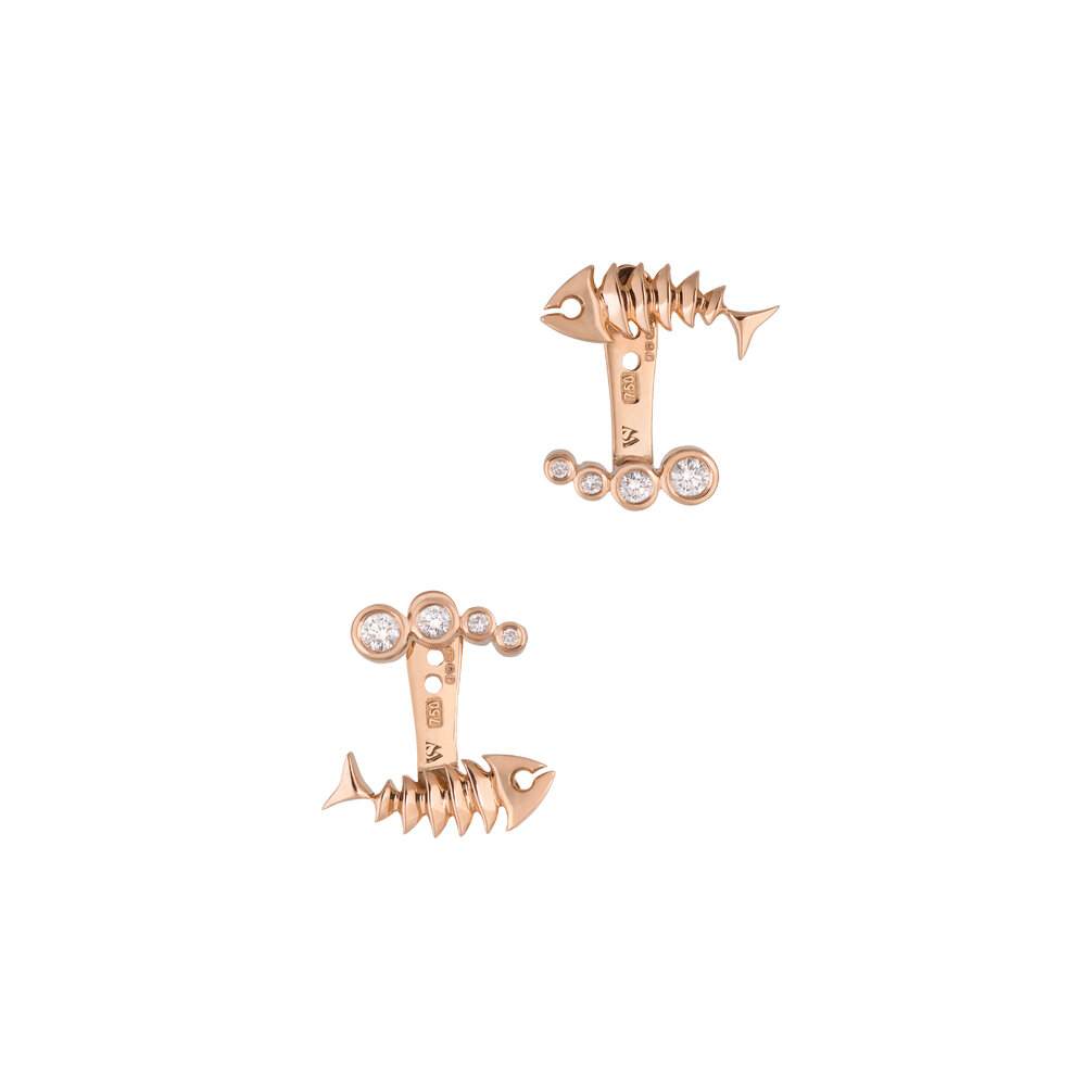 Stephen Webster 18K Rose Gold Diamond Fish Bone Earrings