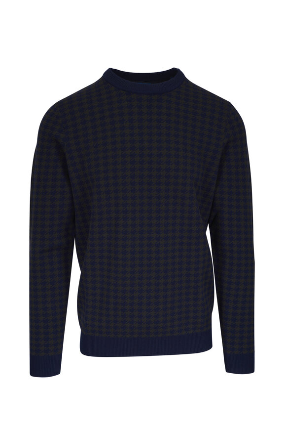 Patrick Assaraf Navy Houndstooth Wool Sweater