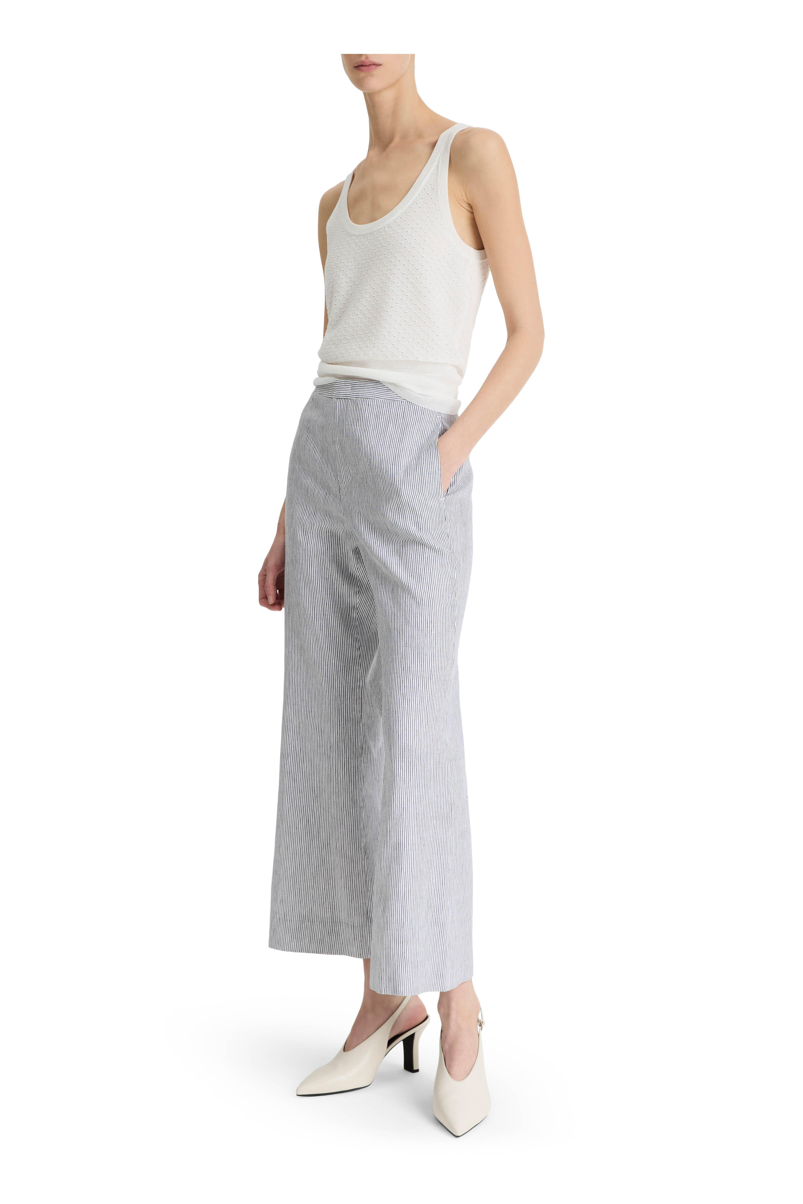 Vince - Iris Slate & Off White Ticking Stripe Crop Pant