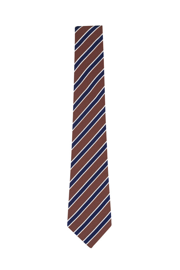 Zegna Rust & Navy Stripe Silk Necktie