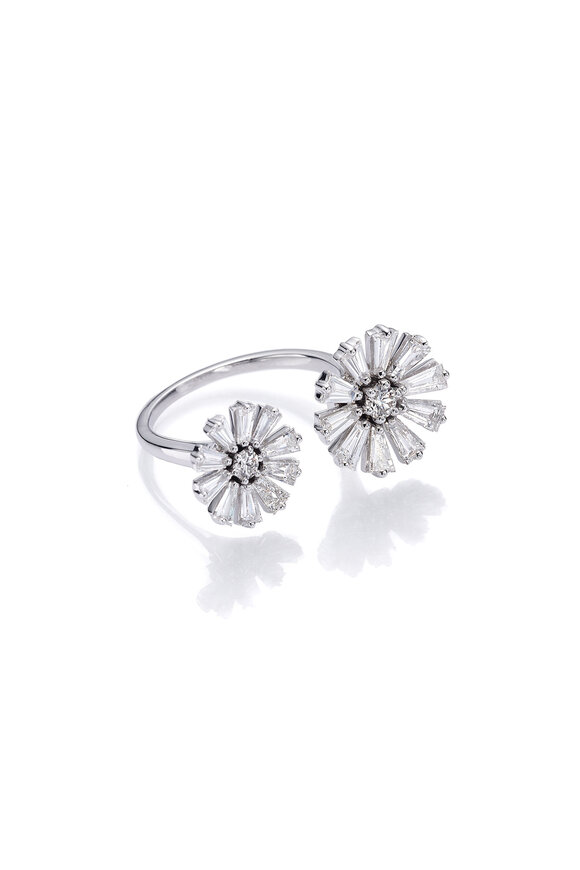 Nam Cho 18k White Gold Flower Double Cocktail Ring - view 1