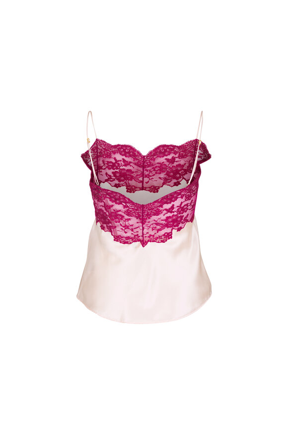 Saint Laurent Peach Silk & Lace Tank - view 2