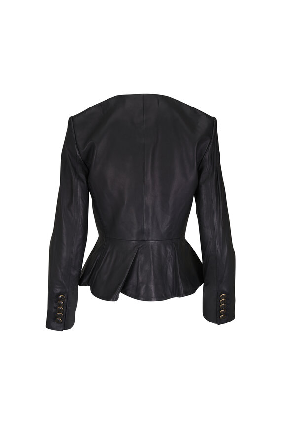 Veronica Beard Quinn Black Leather Peplum Jacket - view 2
