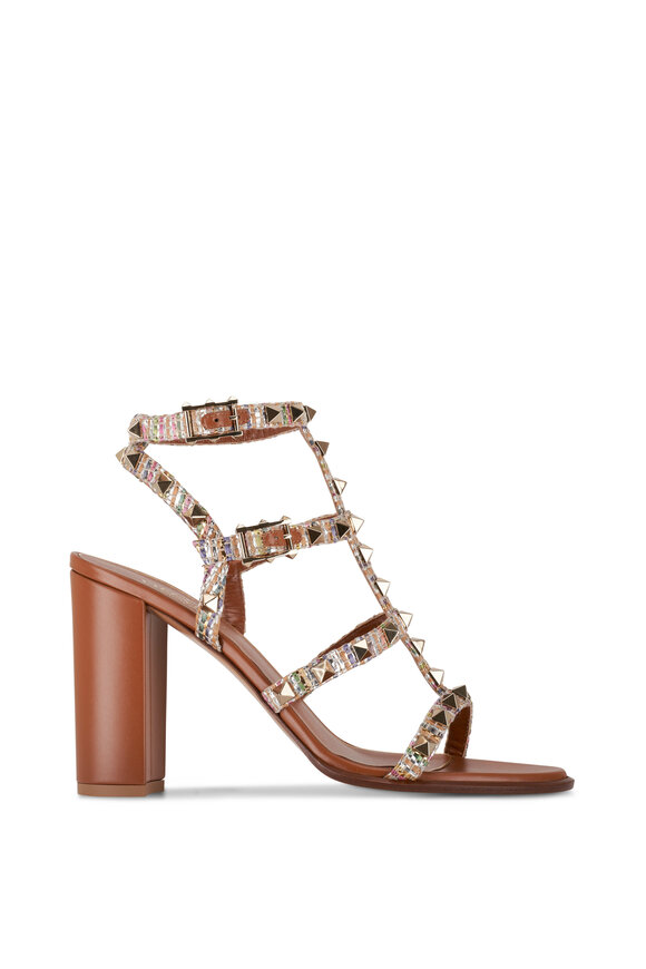 Valentino Garavani - Multicolor Rockstud Raffia Block Heel Sandal, 90mm